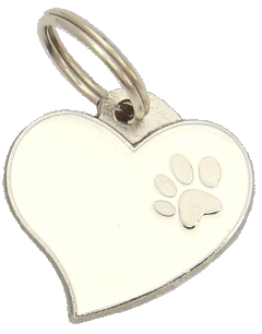 Coração branco <br> (placa de identificação para cães, Gravado incluído)